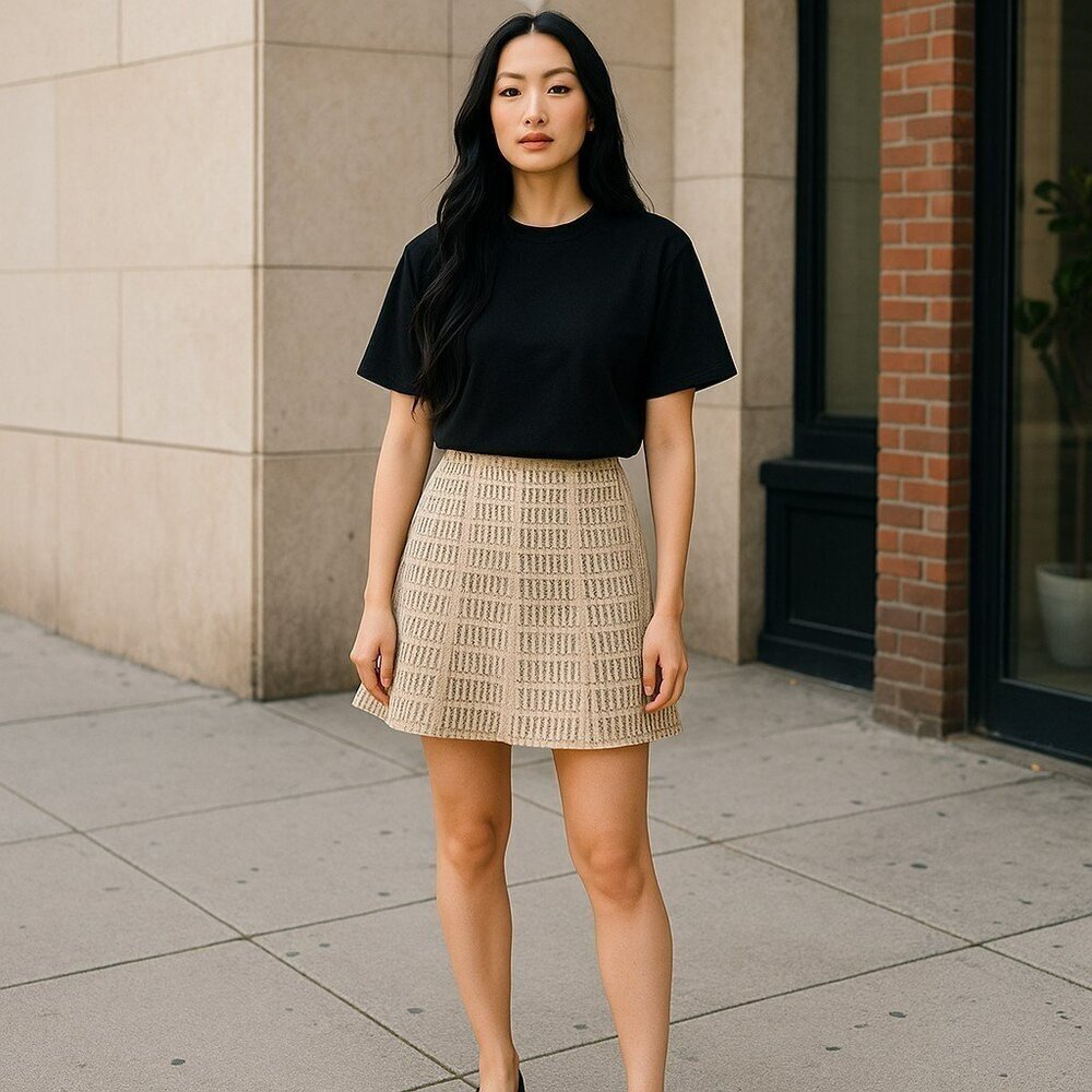 Proenza Schouler Target Size 1 Cream Gray Printed Paneled A Line Flare Skirt